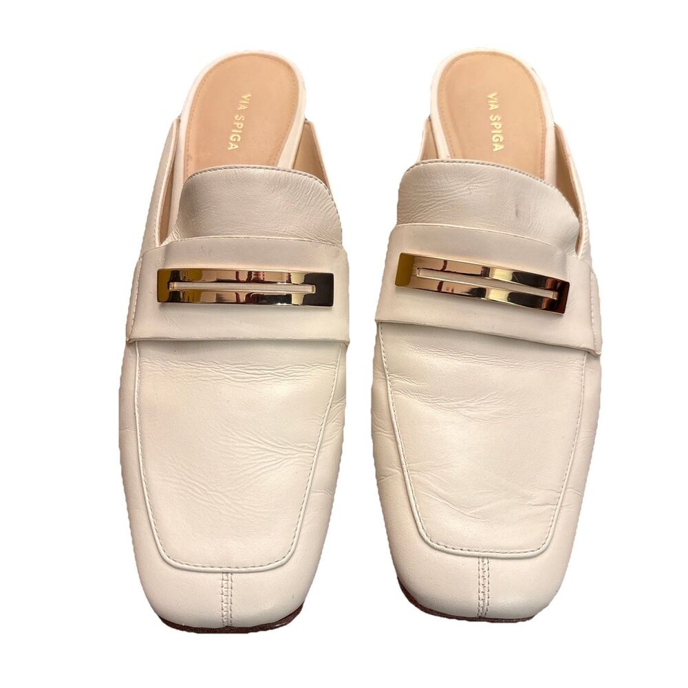 Via Spiga Shoes Womens Size 8 Cream Leather Mule Slip On Wedge Italy (SKU 1117)